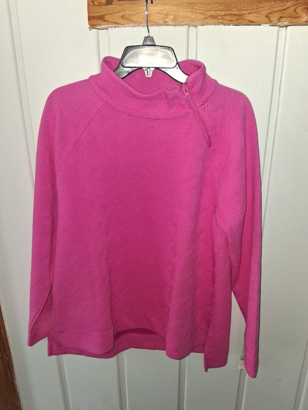 T by Talbots Pink Textured Asymmetrical Zipper Pullover Pink Sz LP NWT